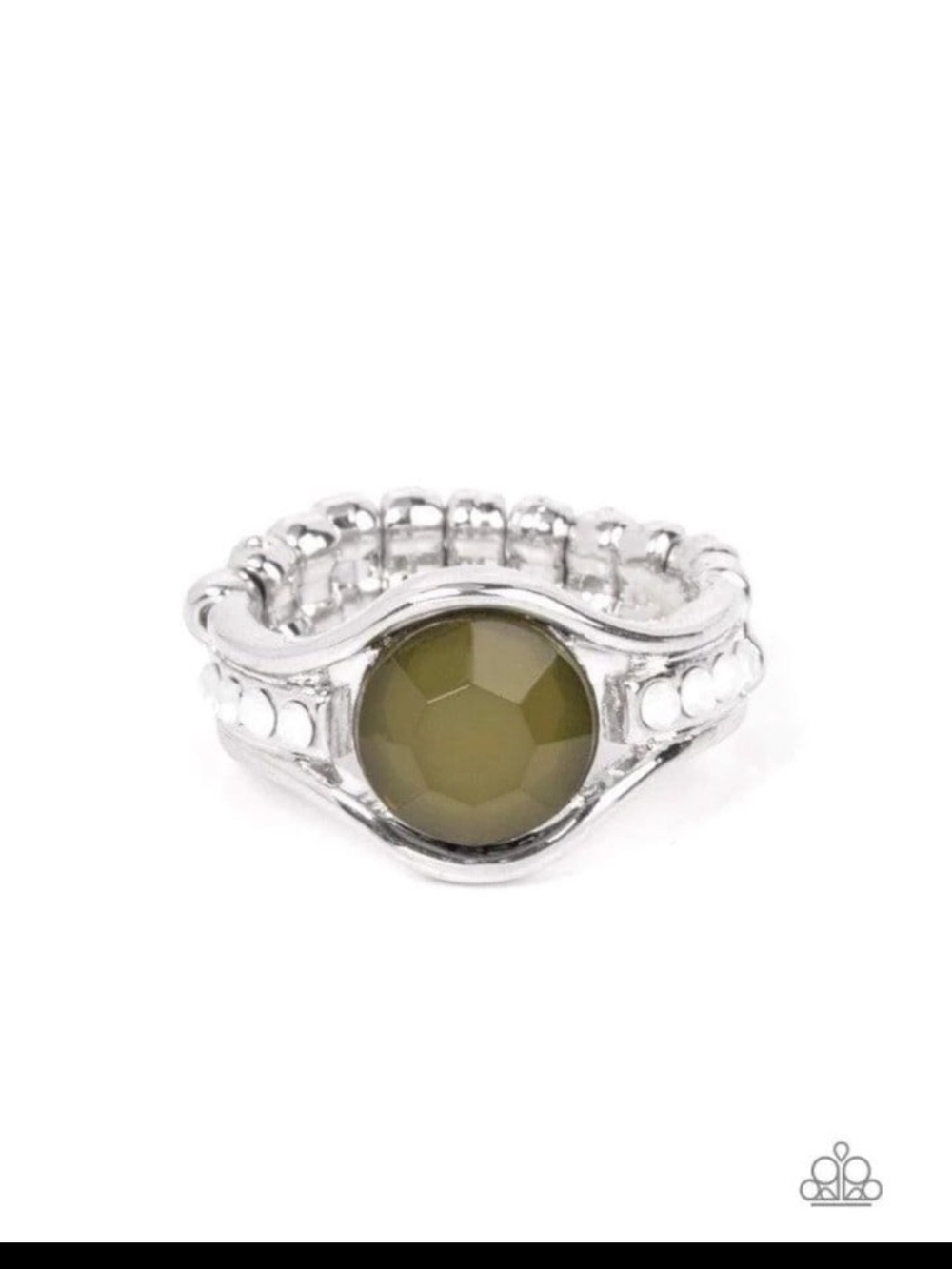 Meadow Mist Fashion Jewel Paparazzi Silver-Tone Olive Faceted Stone Stretch Ring